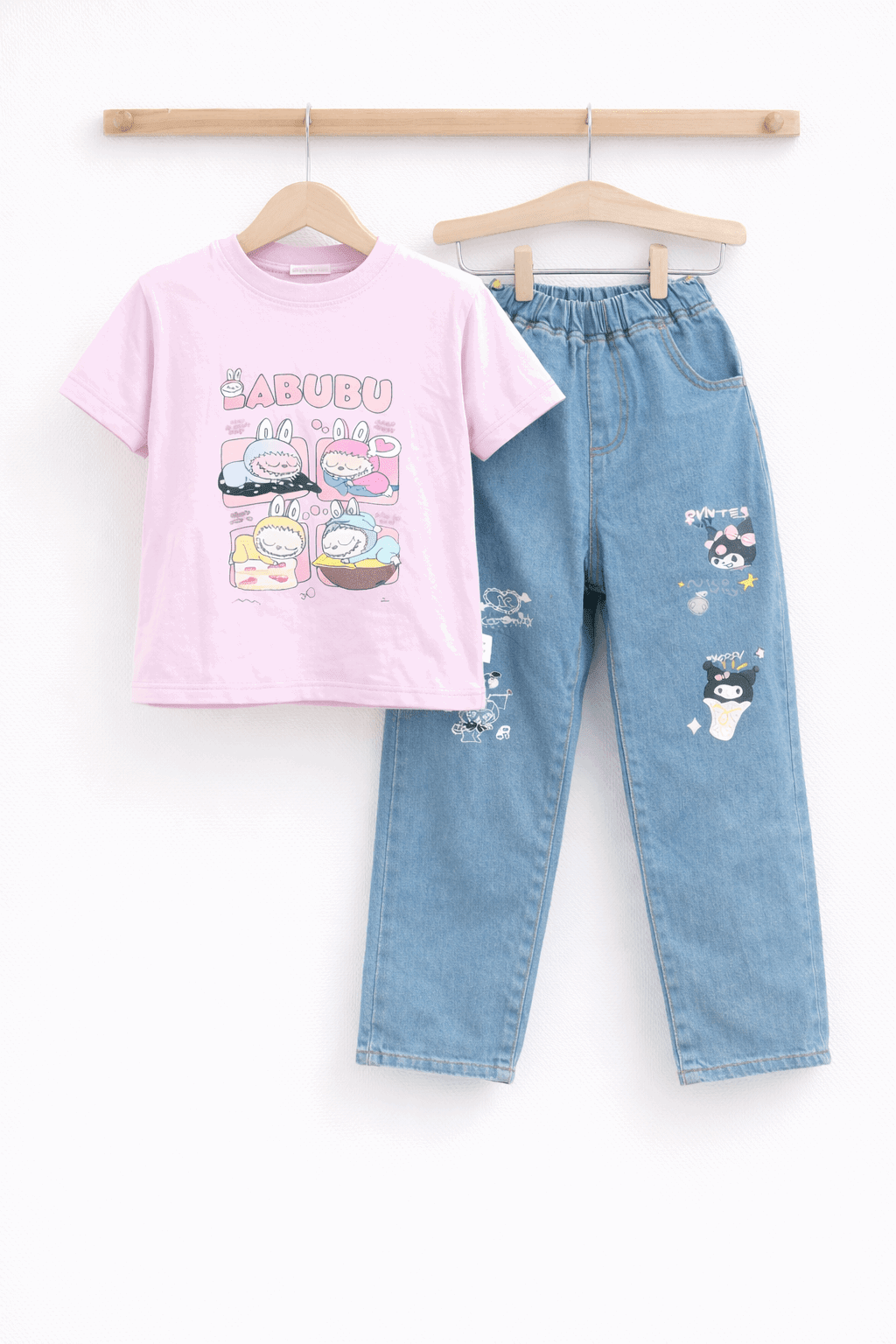 Girls Casual Bunny Print Outfit T-Shirt & Jeans - Kiddiesco