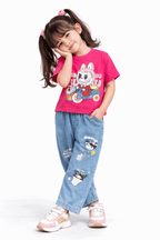 Girls Casual Bunny Print Outfit T-Shirt & Jeans - Kiddiesco