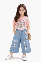 Girls Casual Bunny Print Outfit T-Shirt & Jeans - Kiddiesco