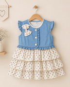 Girls Denim Jacket Dotted Frock - Kiddiesco