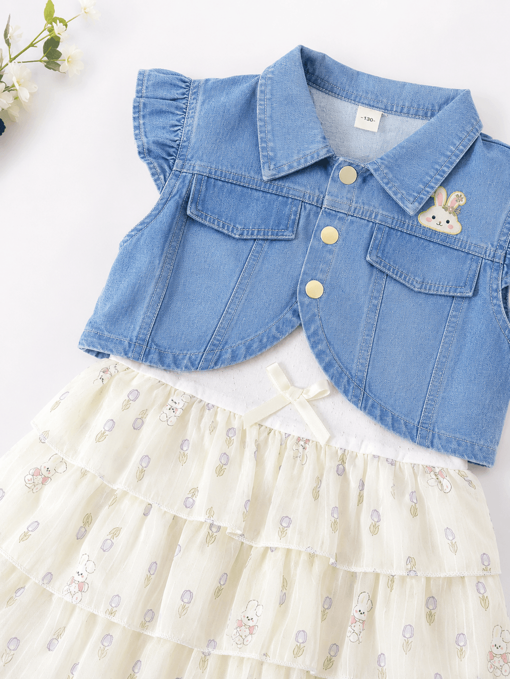 Girls Denim Jacket Printed Frock - Kiddiesco