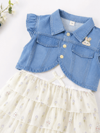 Girls Denim Jacket Printed Frock - Kiddiesco