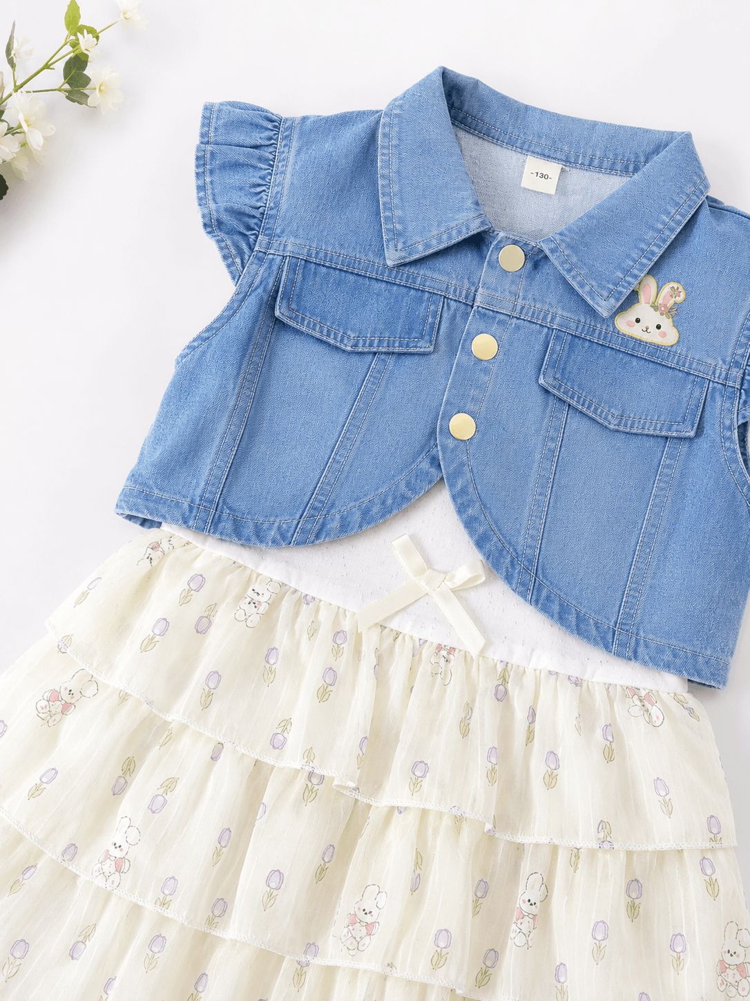 Girls Denim Jacket Printed Frock - Kiddiesco