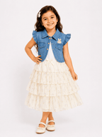 Girls Denim Jacket Printed Frock - Kiddiesco