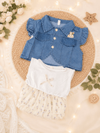 Girls Denim Jacket Printed Frock - Kiddiesco