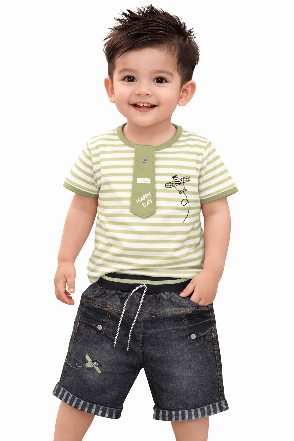Happy Toddler Striped Outfit - Kiddiesco