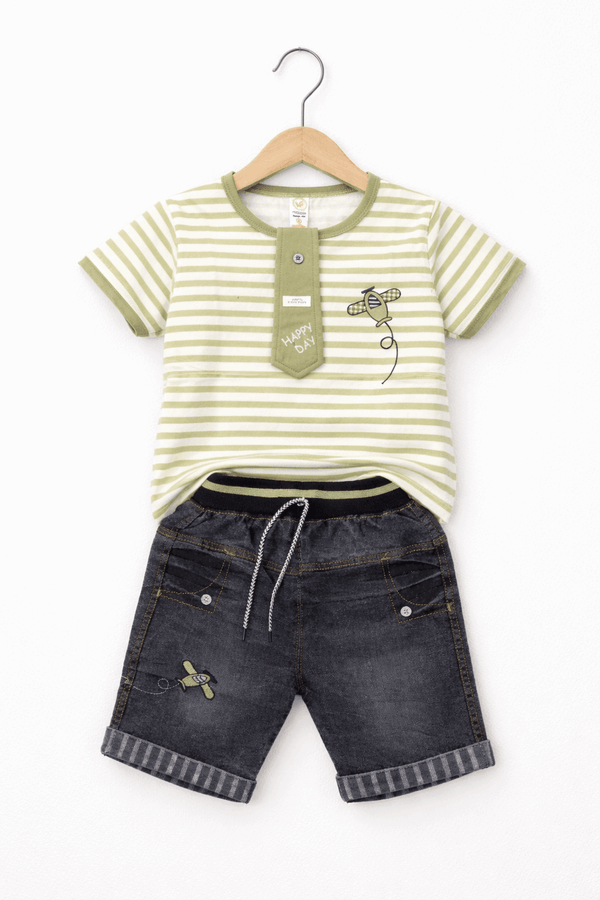 Happy Toddler Striped Outfit - Kiddiesco