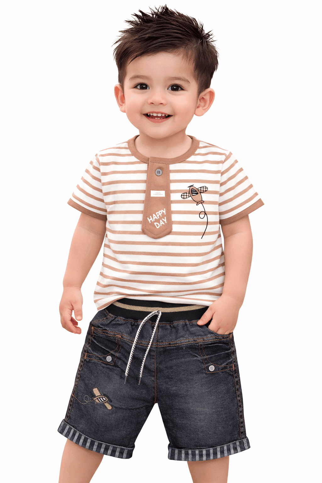 Happy Toddler Striped Outfit - Kiddiesco