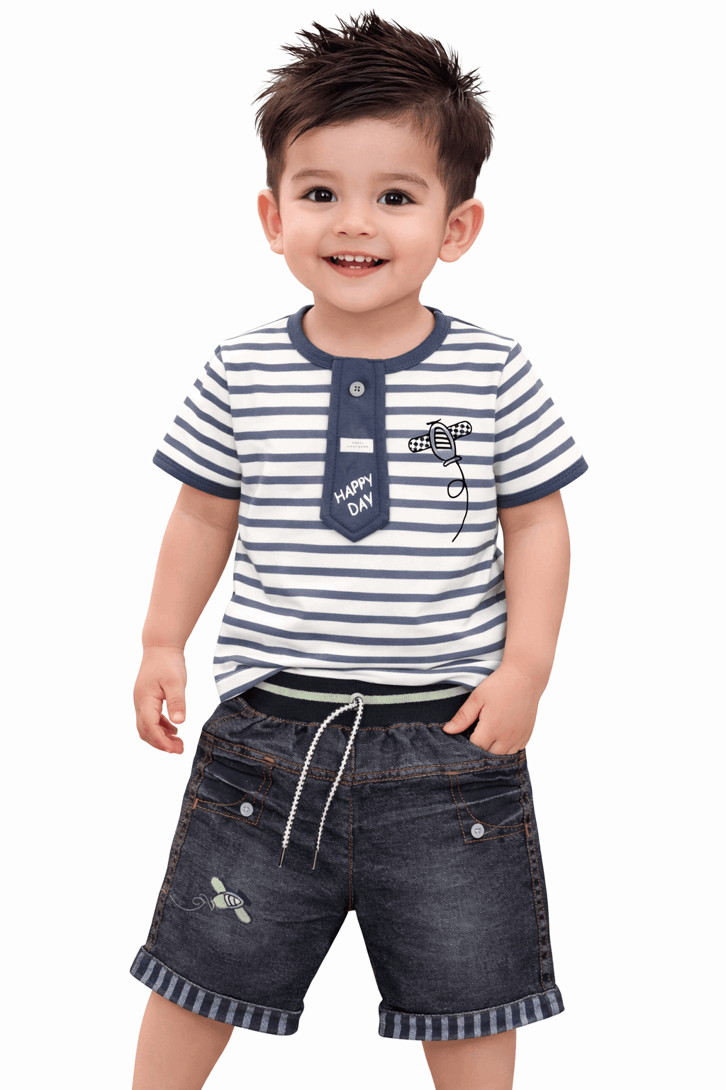 Happy Toddler Striped Outfit - Kiddiesco