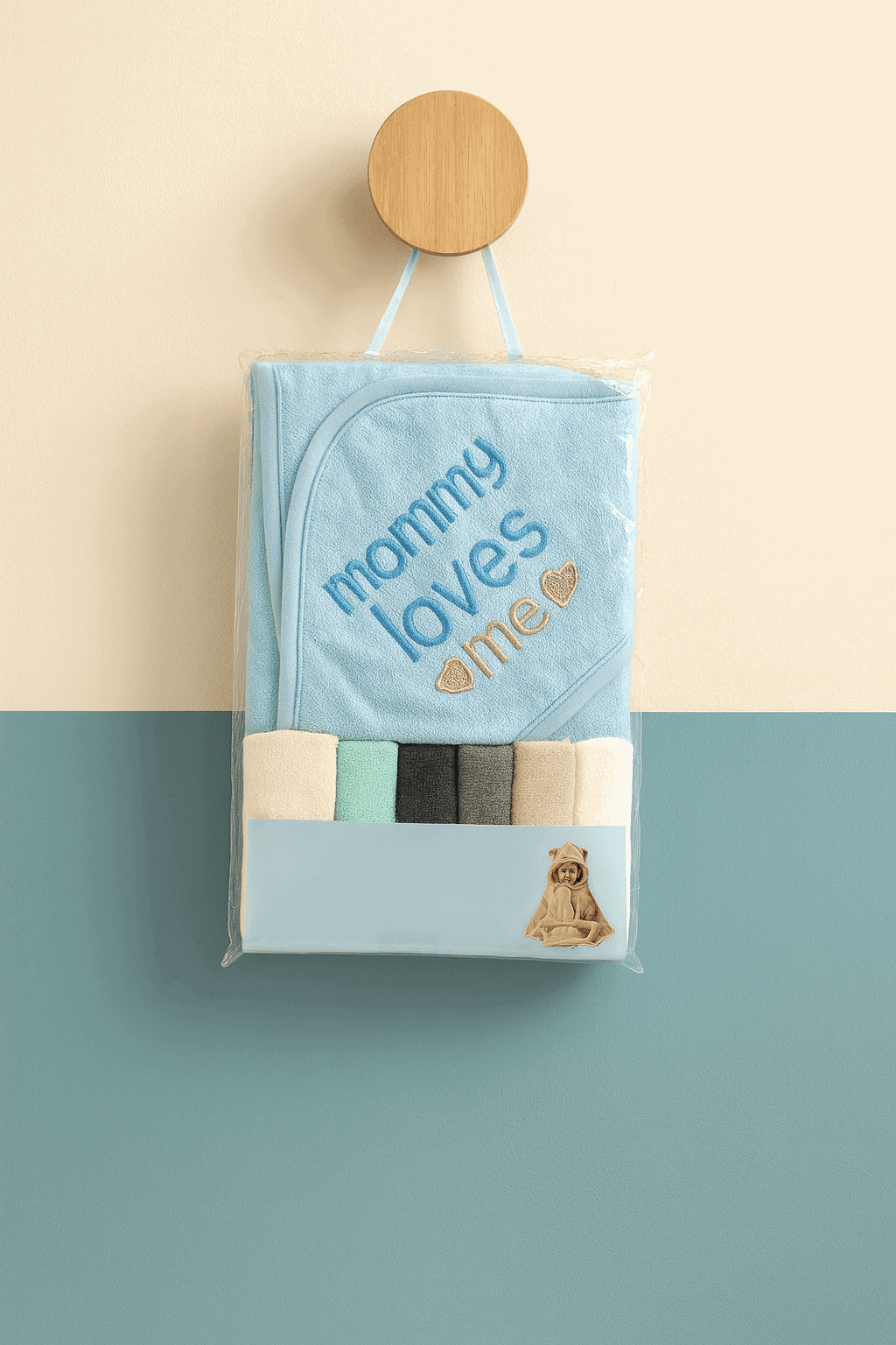 Hooded Towel & Wash Cloths Blue - Kiddiesco Main image