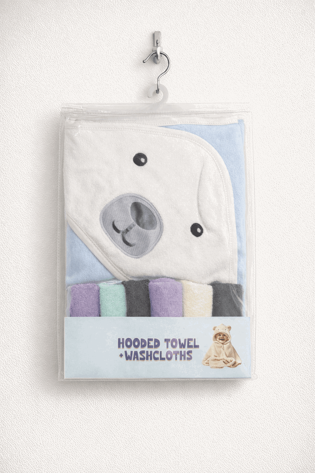Hooded Towel & Wash Cloths Blue - Kiddiesco Main image
