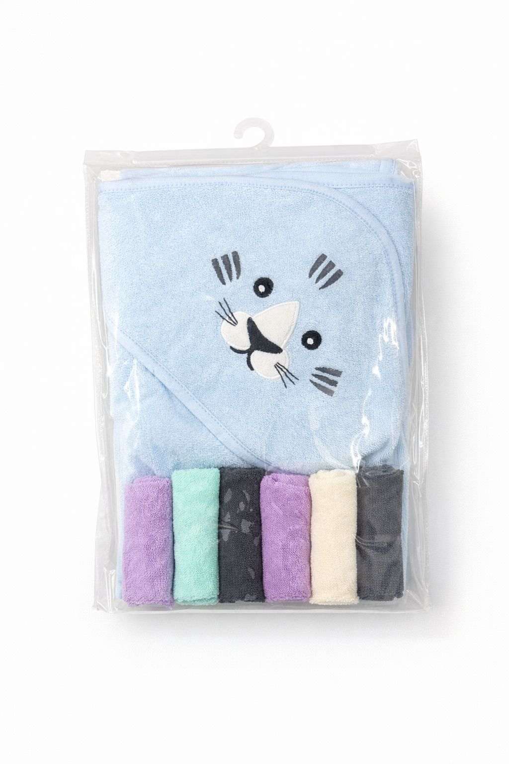 Hooded Towel & Wash Cloths Blue - Kiddiesco