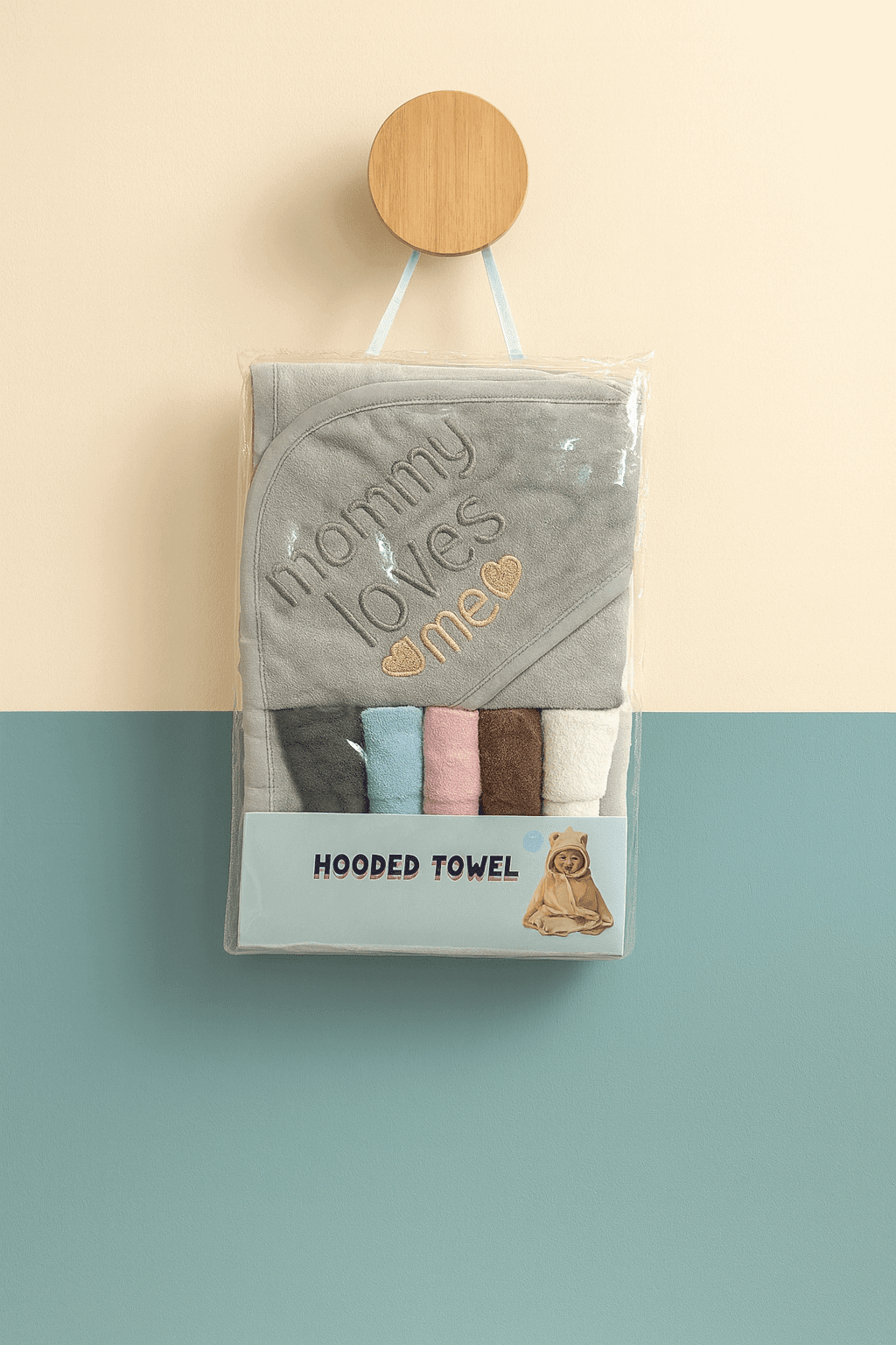 Hooded Towel & Wash Cloths Gray - Kiddiesco
