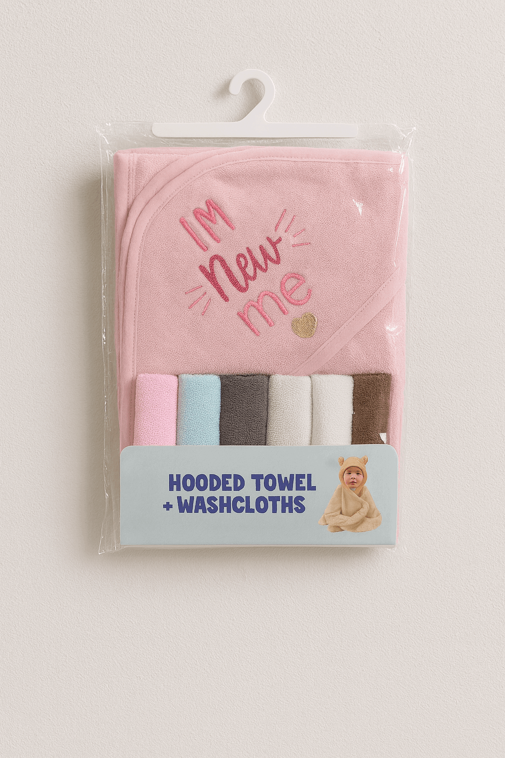 Hooded Towel & Wash Cloths Pink - Kiddiesco