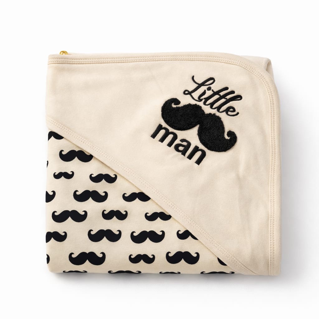 Little Man Hooded Soft Cotton Baby Wrapping Sheet - Kiddiesco