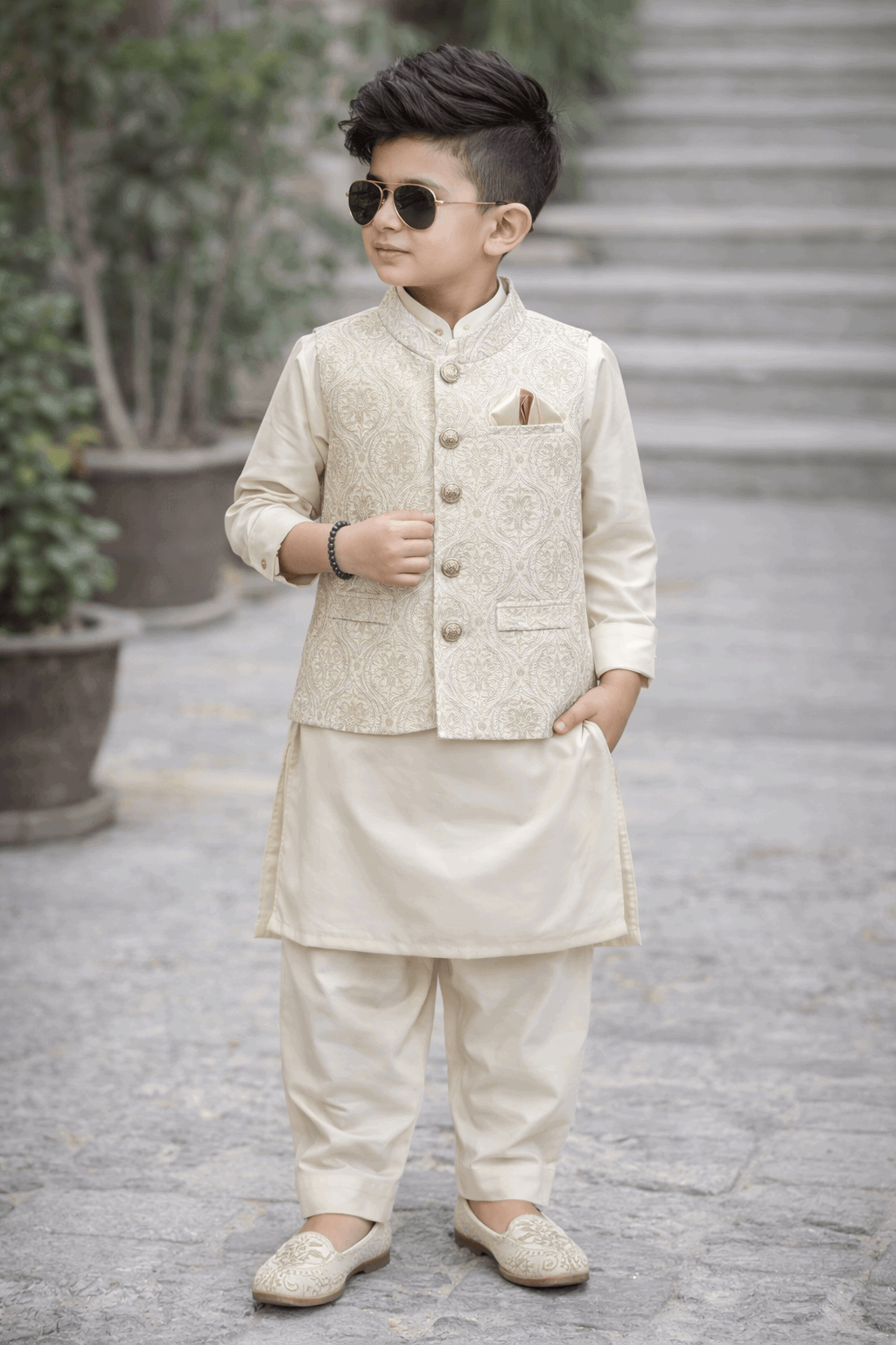 Little Prince Waistcoat Shalwar Suit - Kiddiesco