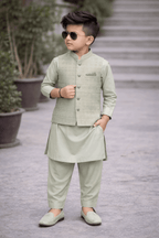 Little Prince Waistcoat Shalwar Suit Blue - Kiddiesco