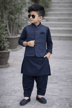Little Prince Waistcoat Shalwar Suit Blue - Kiddiesco
