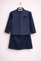 Little Prince Waistcoat Shalwar Suit Blue - Kiddiesco