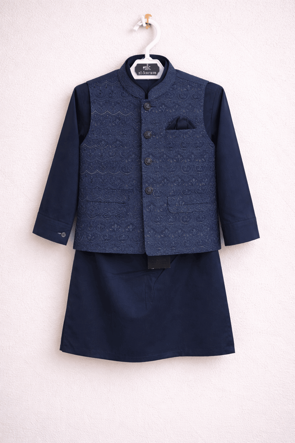 Little Prince Waistcoat Shalwar Suit Blue - Kiddiesco