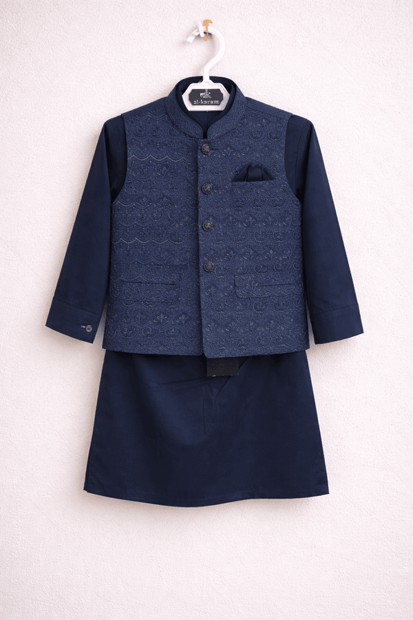 Little Prince Waistcoat Shalwar Suit Blue - Kiddiesco