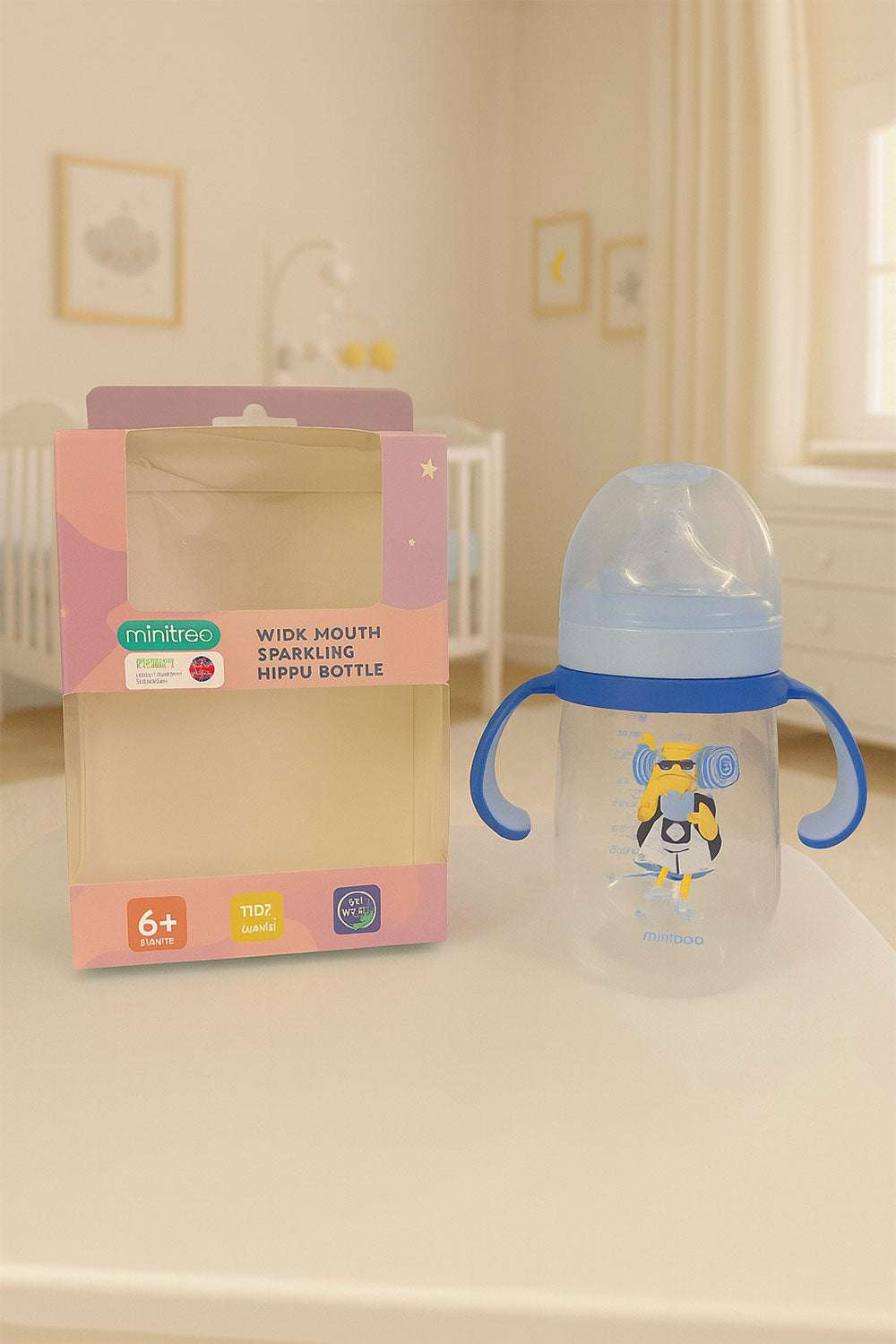 MiniTree Wide Mouth SparkLing Hippo Bottle Dark Blue - Kiddiesco Main image
