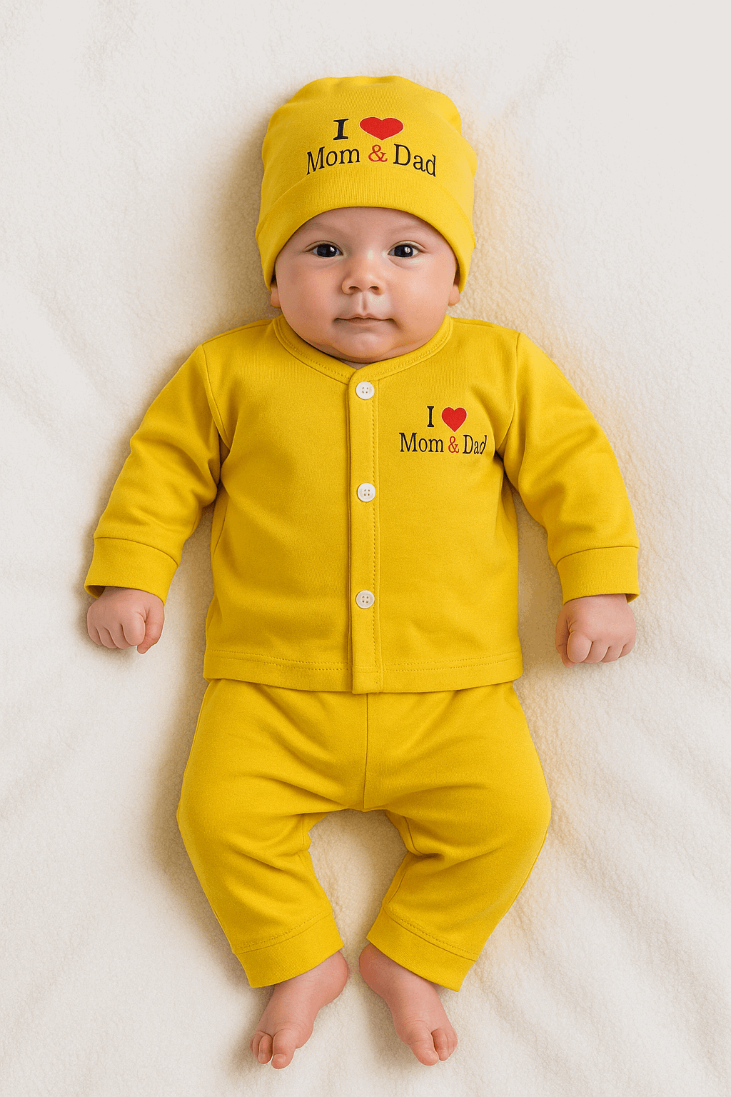 New Born 3 Pcs Shirt Pajama & Cap Set KDC 055 - Kiddiesco
