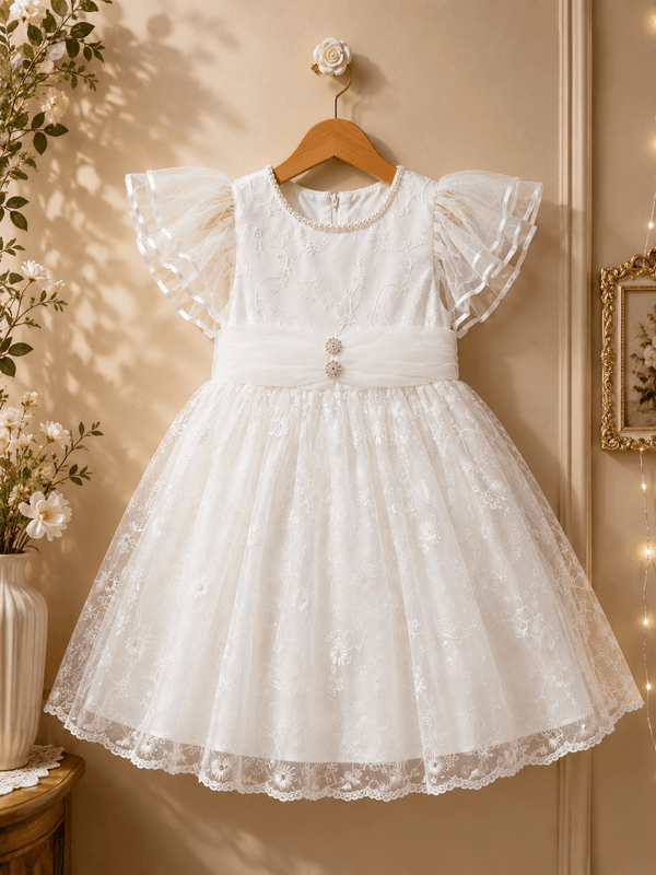 Pearl Bloom Crystal Party Dress - Kiddiesco