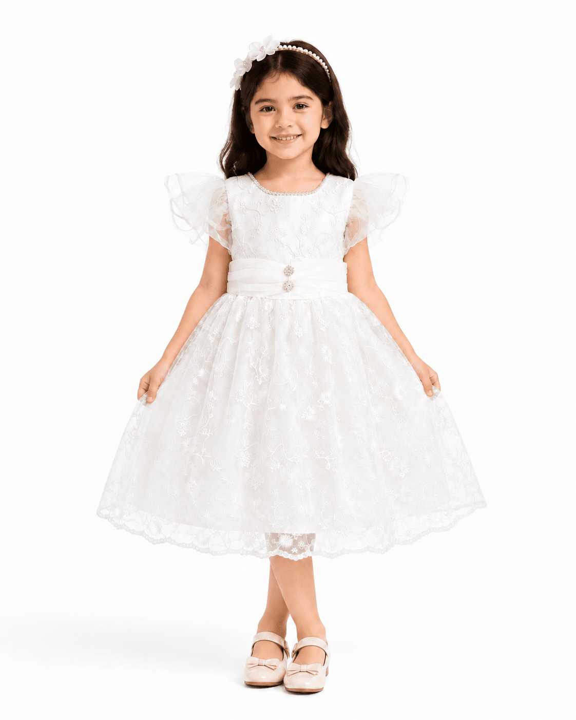 Pearl Bloom Crystal Party Dress - Kiddiesco