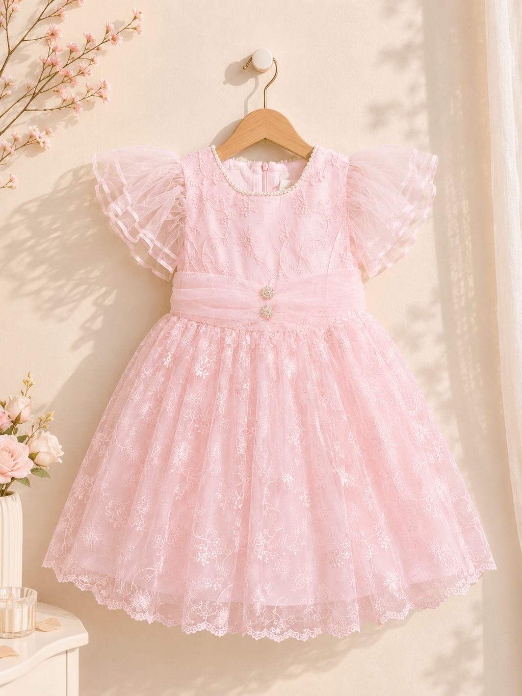 Pearl Bloom Crystal Party Dress - Kiddiesco