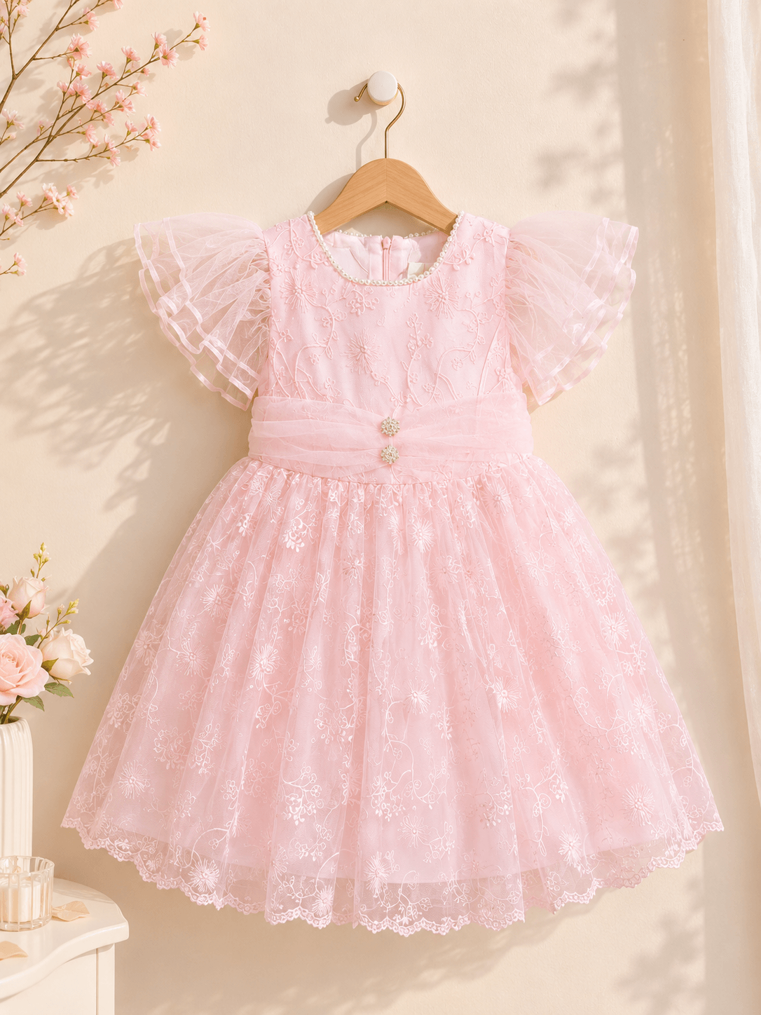Pearl Bloom Crystal Party Dress - Kiddiesco