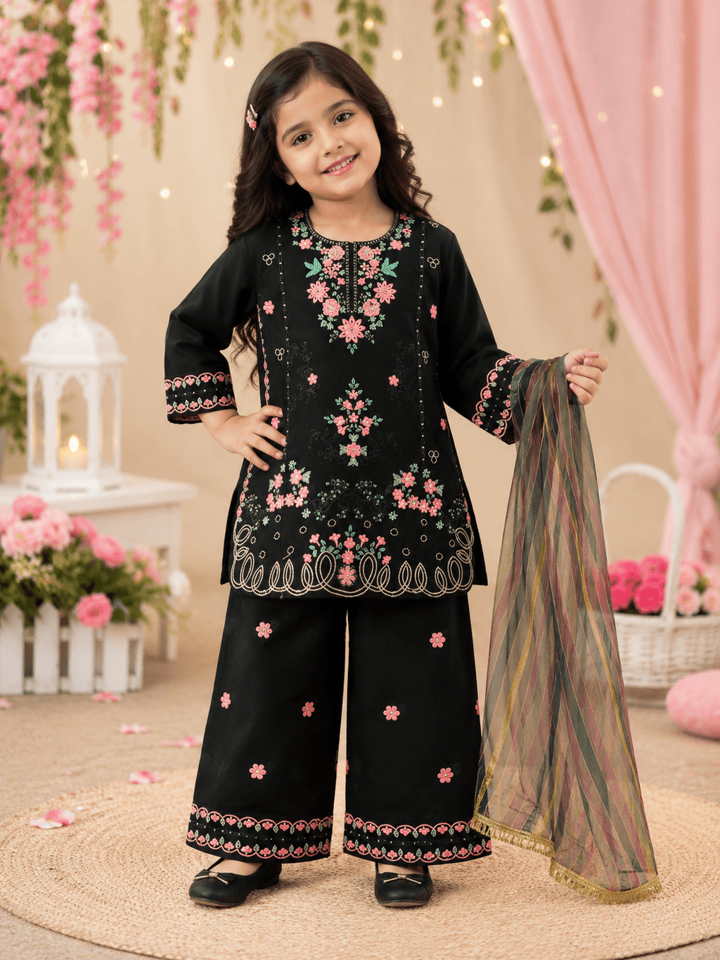 Rosy Black Embroidered Fancy Suit - Kiddiesco