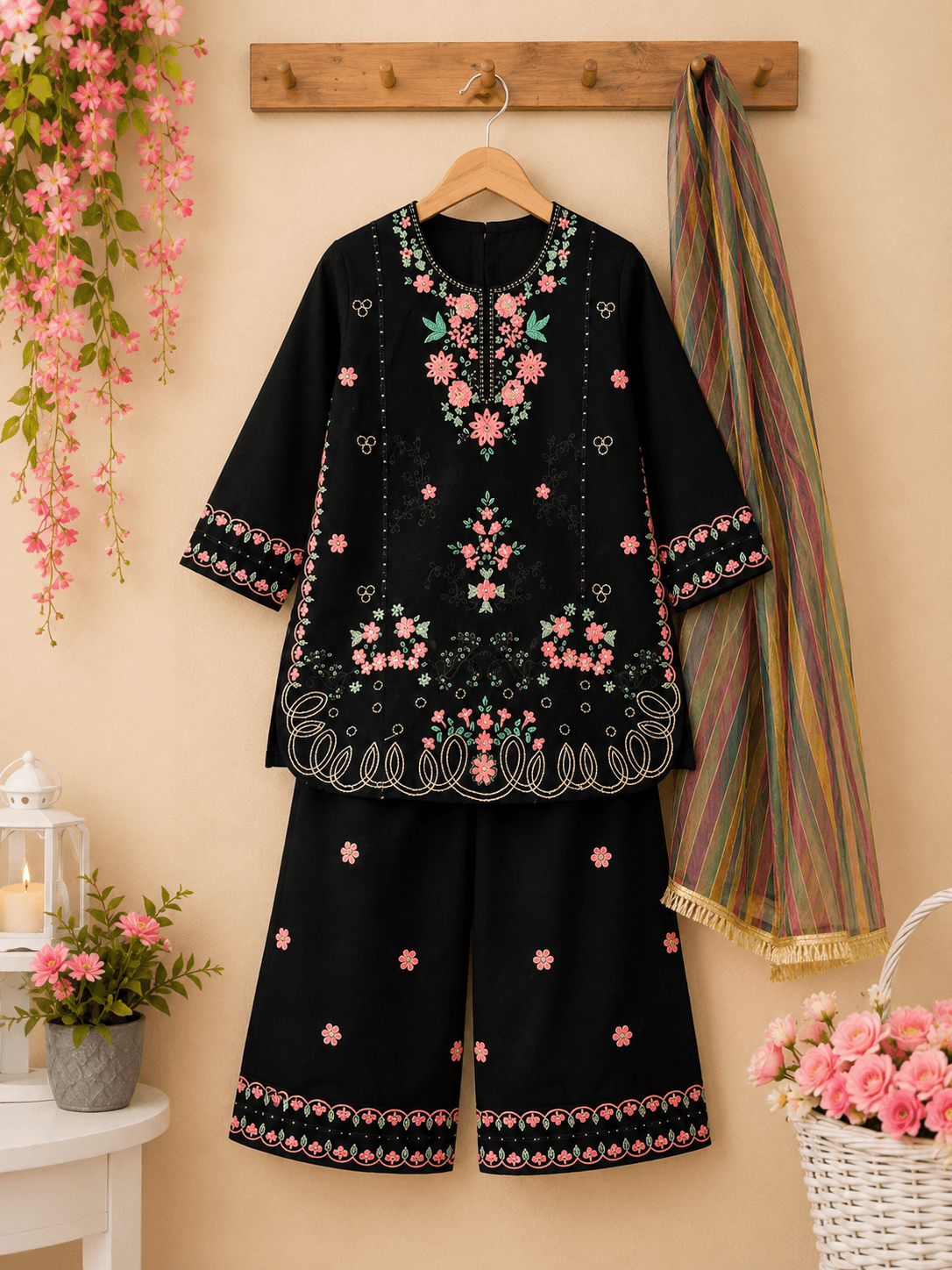 Rosy Black Embroidered Fancy Suit - Kiddiesco