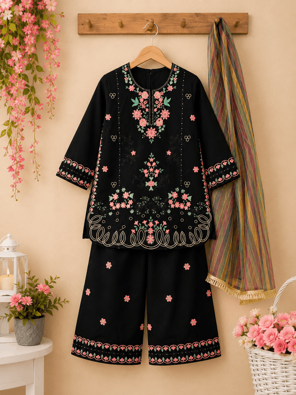 Rosy Black Embroidered Fancy Suit - Kiddiesco