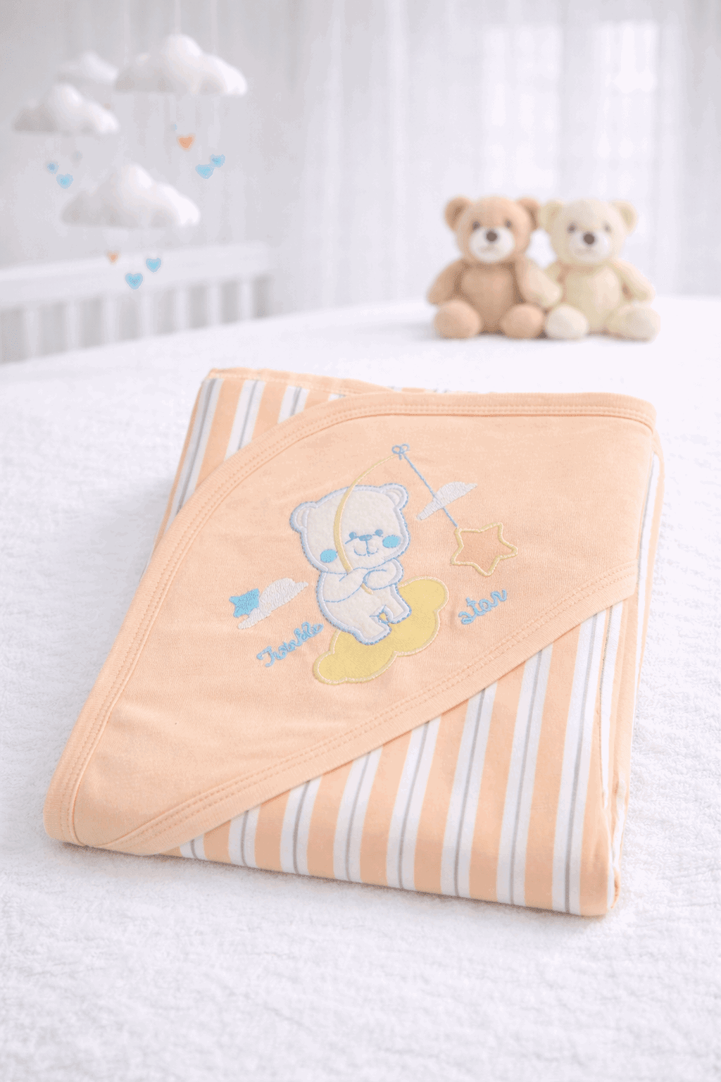 Teddy bear Hooded Soft Cotton Baby Wrapping Sheet - Kiddiesco