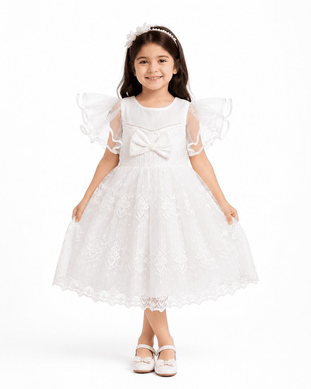 White Pearl Princess Frock - Kiddiesco