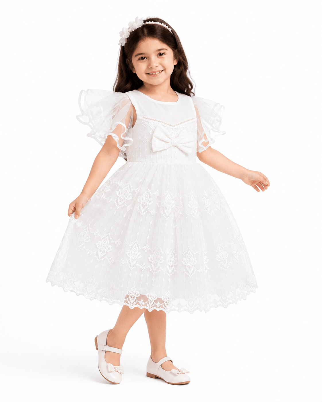 White Pearl Princess Frock - Kiddiesco